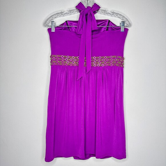 Laundry by Shelli Segal Purple Halter Dress with Embellished Waist - Size 8 - Picture 5 of 7